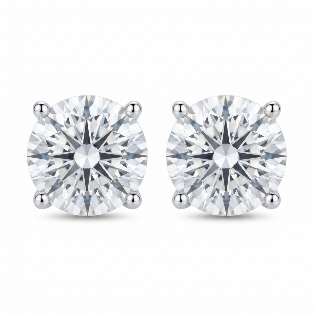 Sylvexia Silver Classic Round Solitaire Crystal Stud Earrings