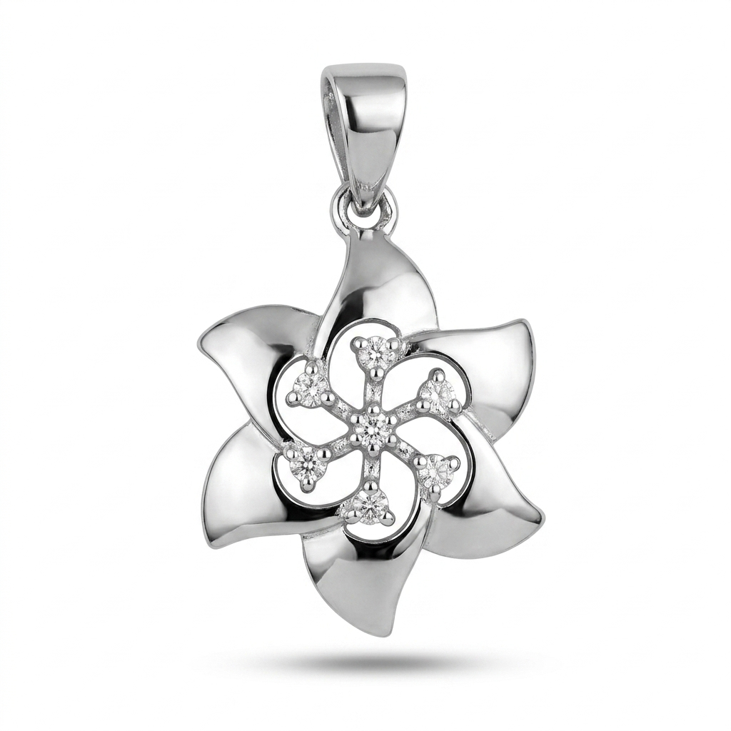 Sylvexia 925 Sterling Silver Floral Pendant for Women with Cubic Zirconia
