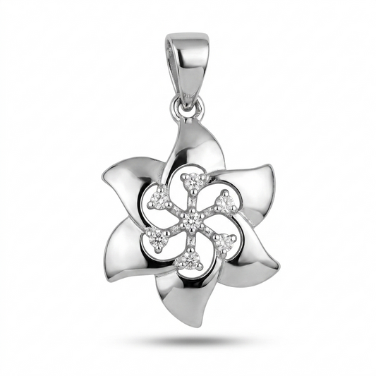 Sylvexia 925 Sterling Silver Floral Pendant for Women with Cubic Zirconia
