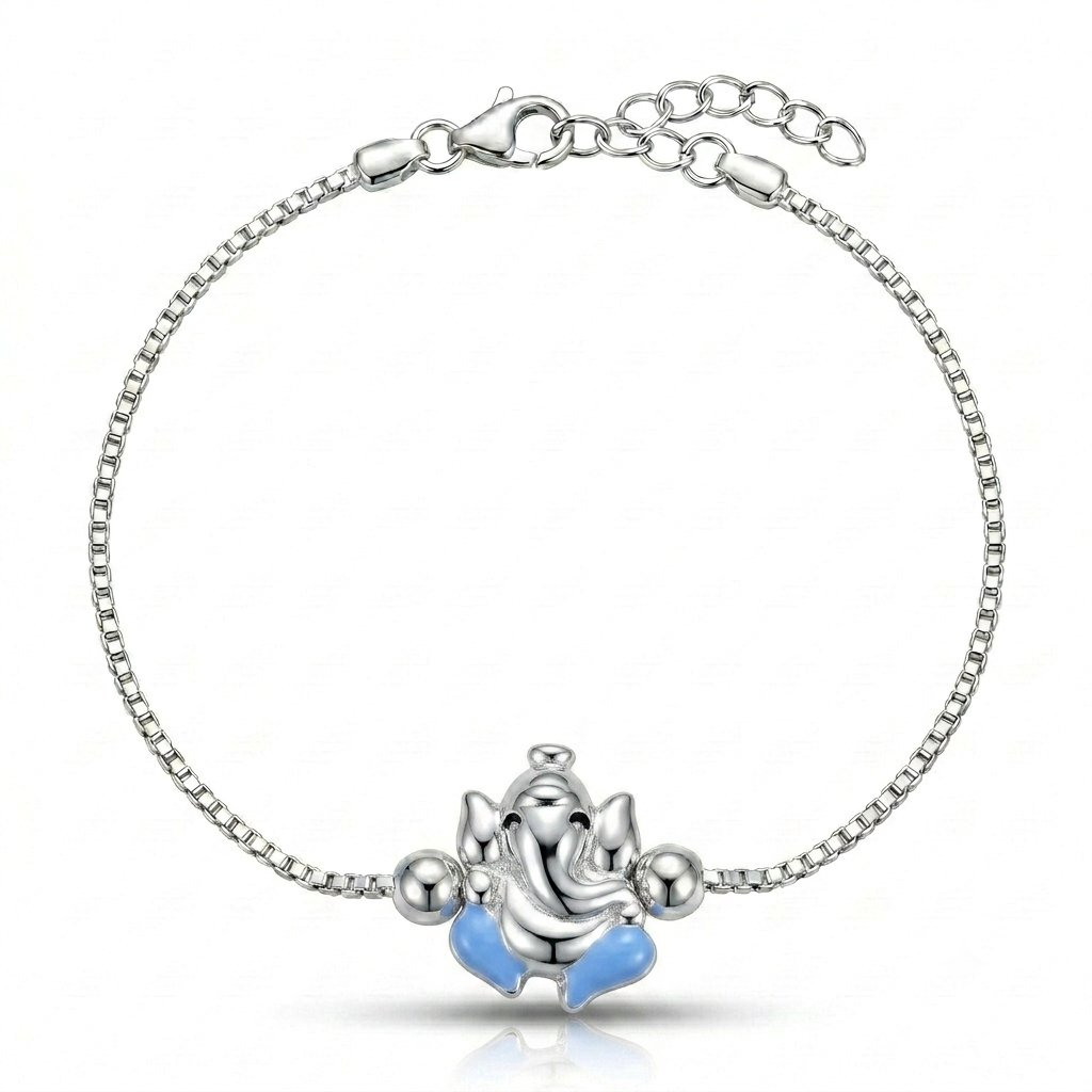 SYLVEXIA 925 Sterling Silver Blue Ganesha Rakhi Bracelet for Brother