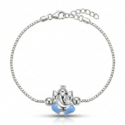 SYLVEXIA 925 Sterling Silver Blue Ganesha Rakhi Bracelet for Brother
