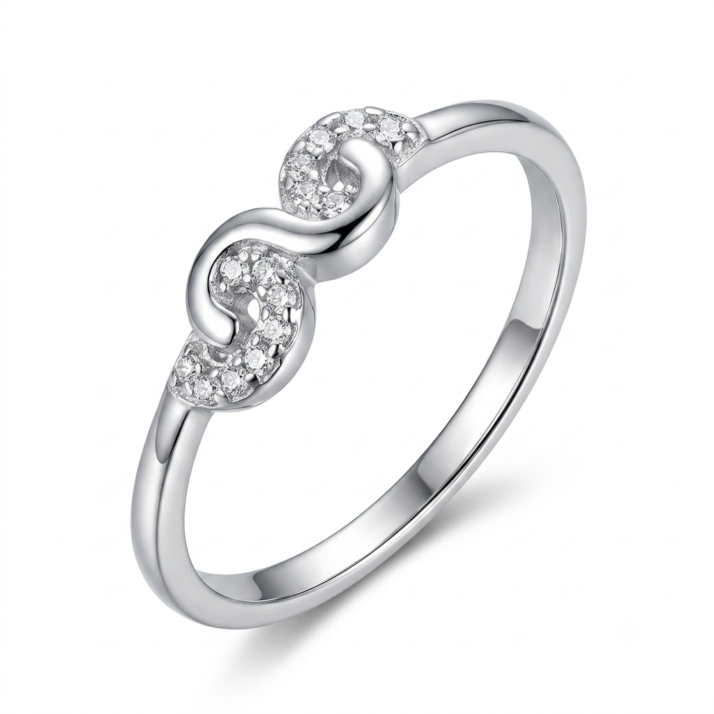 Sylvexia 925 Sterling Silver Interlocking Link CZ Ring for Women