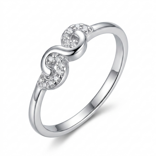 Sylvexia 925 Sterling Silver Interlocking Link CZ Ring for Women