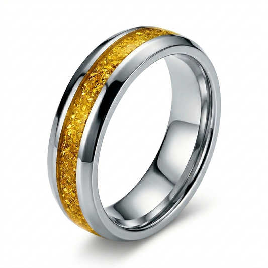 925 Sterling Silver Gold Tone Inlay Ring for Men Band Ring