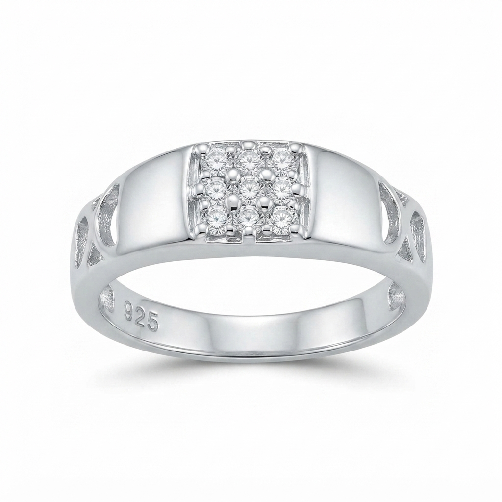 Sylvexia 925 Sterling Silver CZ Cluster Geometric Ring for Women