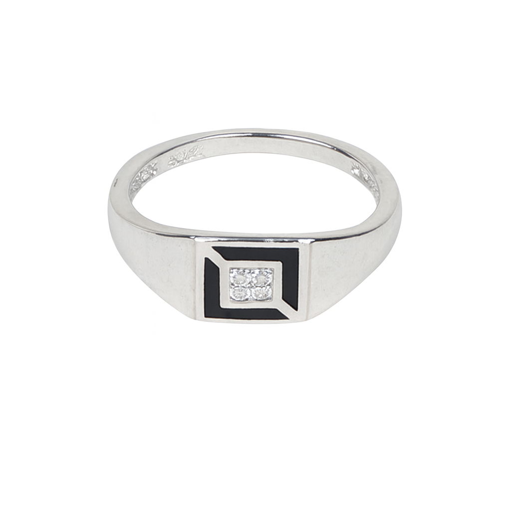 Sylvexia 925 Sterling Silver Men's Black Enamel CZ Signet Ring