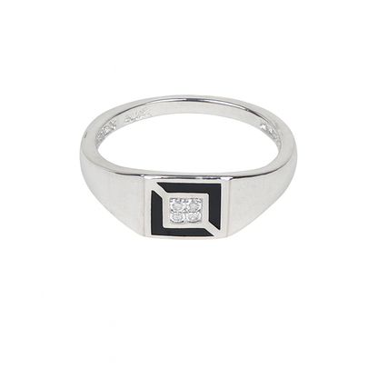 Sylvexia 925 Sterling Silver Men's Black Enamel CZ Signet Ring