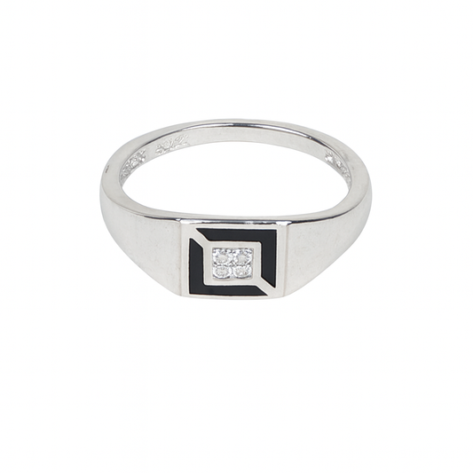 Sylvexia 925 Sterling Silver Men's Black Enamel CZ Signet Ring