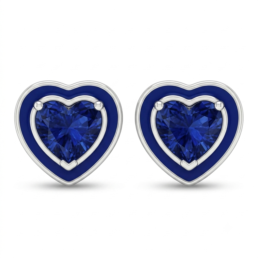 SYLVEXIA 925 Sterling Silver Blue Heart CZ Stud Earrings for Women