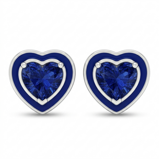 SYLVEXIA 925 Sterling Silver Blue Heart CZ Stud Earrings for Women