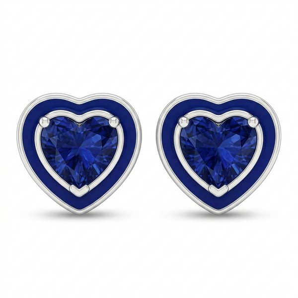 SYLVEXIA 925 Sterling Silver Blue Heart CZ Stud Earrings for Women