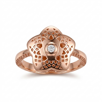 SYLVEXIA 925 Sterling Silver Rose Gold Plated Round Ruby Filigree Ring for Women