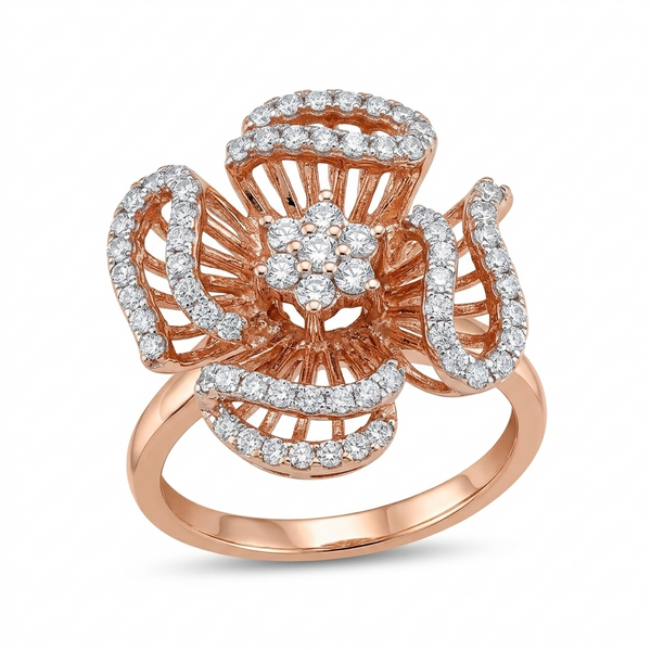 Sylvexia 925 Sterling Silver Rose Gold Floral CZ Statement Ring for Women