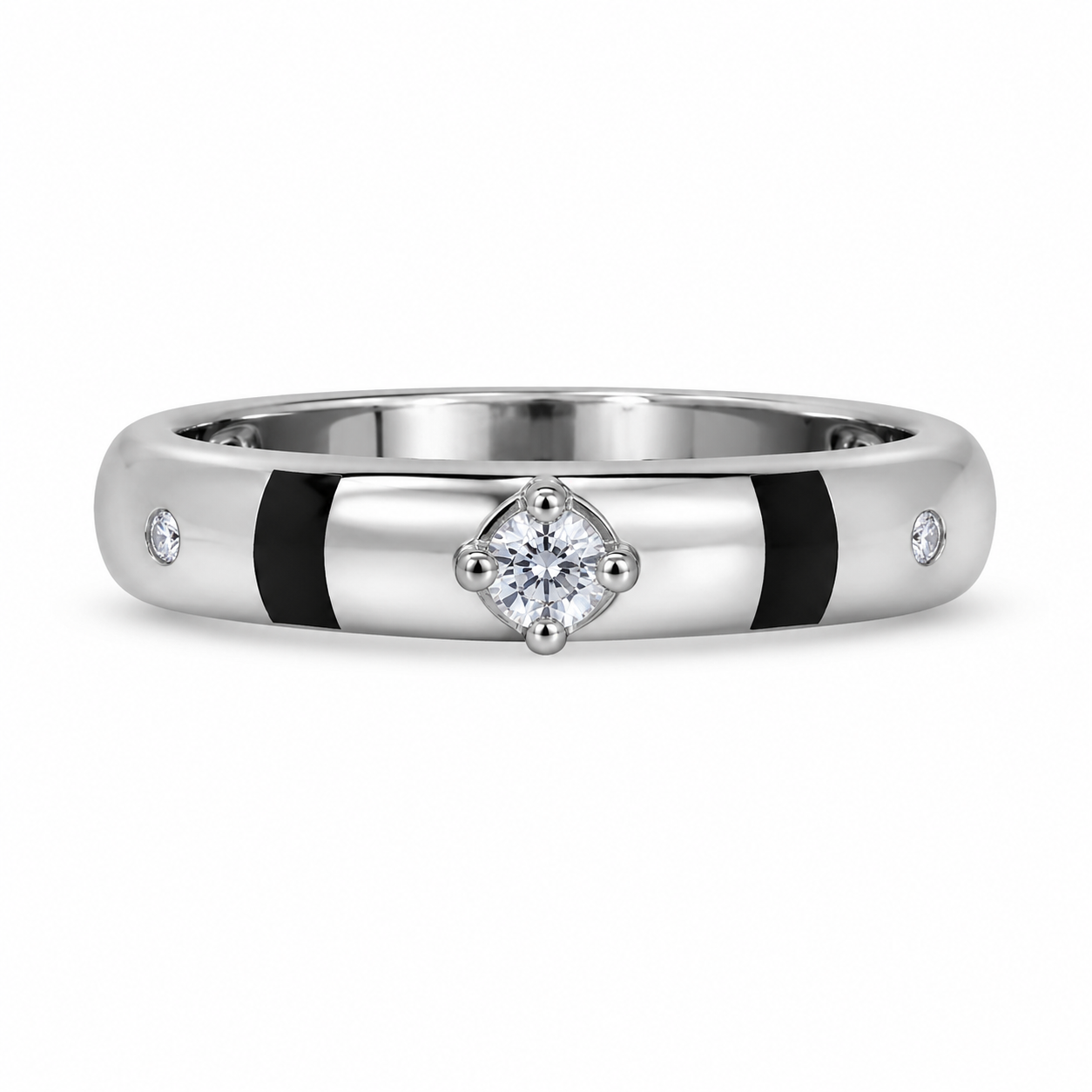 Sylvexia 925 Sterling Silver Round Black Enamel Ring for Women