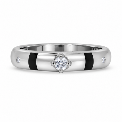 Sylvexia 925 Sterling Silver Round Black Enamel Ring for Women