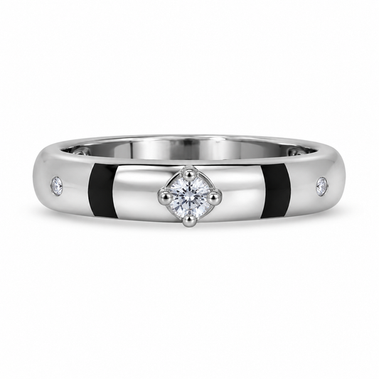 Sylvexia 925 Sterling Silver Round Black Enamel Ring for Women