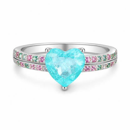 SYLVEXI 925 Sterling Silver Heart Ring with Aqua CZ Stone for Women