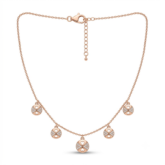 SYLVEXIA 925 Sterling Silver Rose Gold Clover Charm Necklace for Women