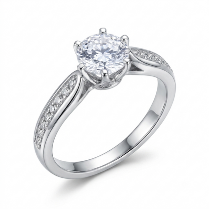 Sylvexia 925 Sterling Silver Round Cut Solitaire CZ Ring for Women