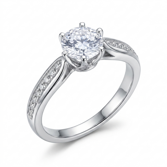 Sylvexia 925 Sterling Silver Round Cut Solitaire CZ Ring for Women