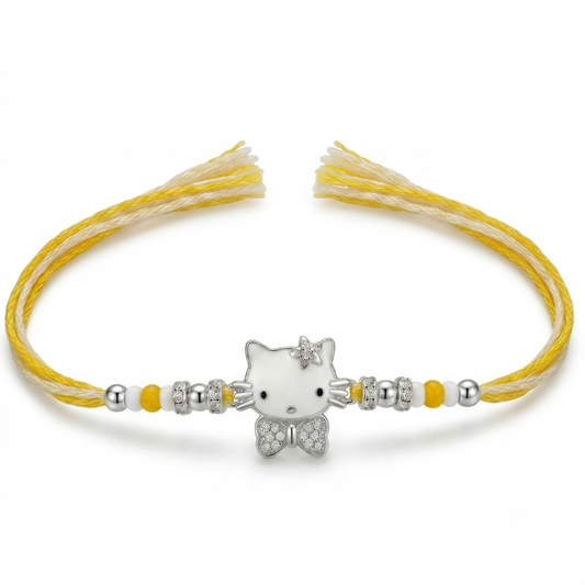 925 Sterling Silver Kids Rakhi for Brother Kitty Design
