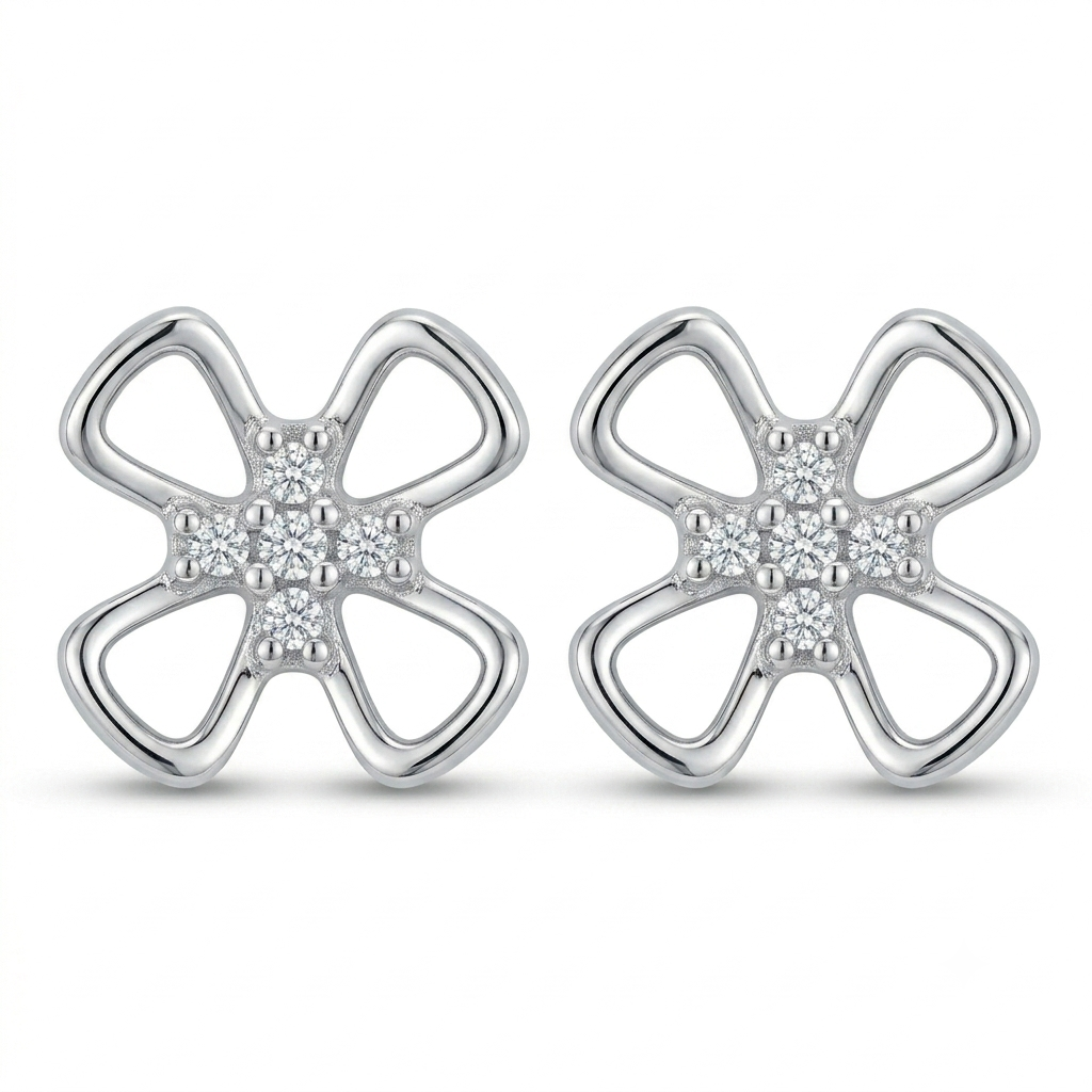 SYLVEXIA 925 Sterling Silver Flower Stud Earrings for Women