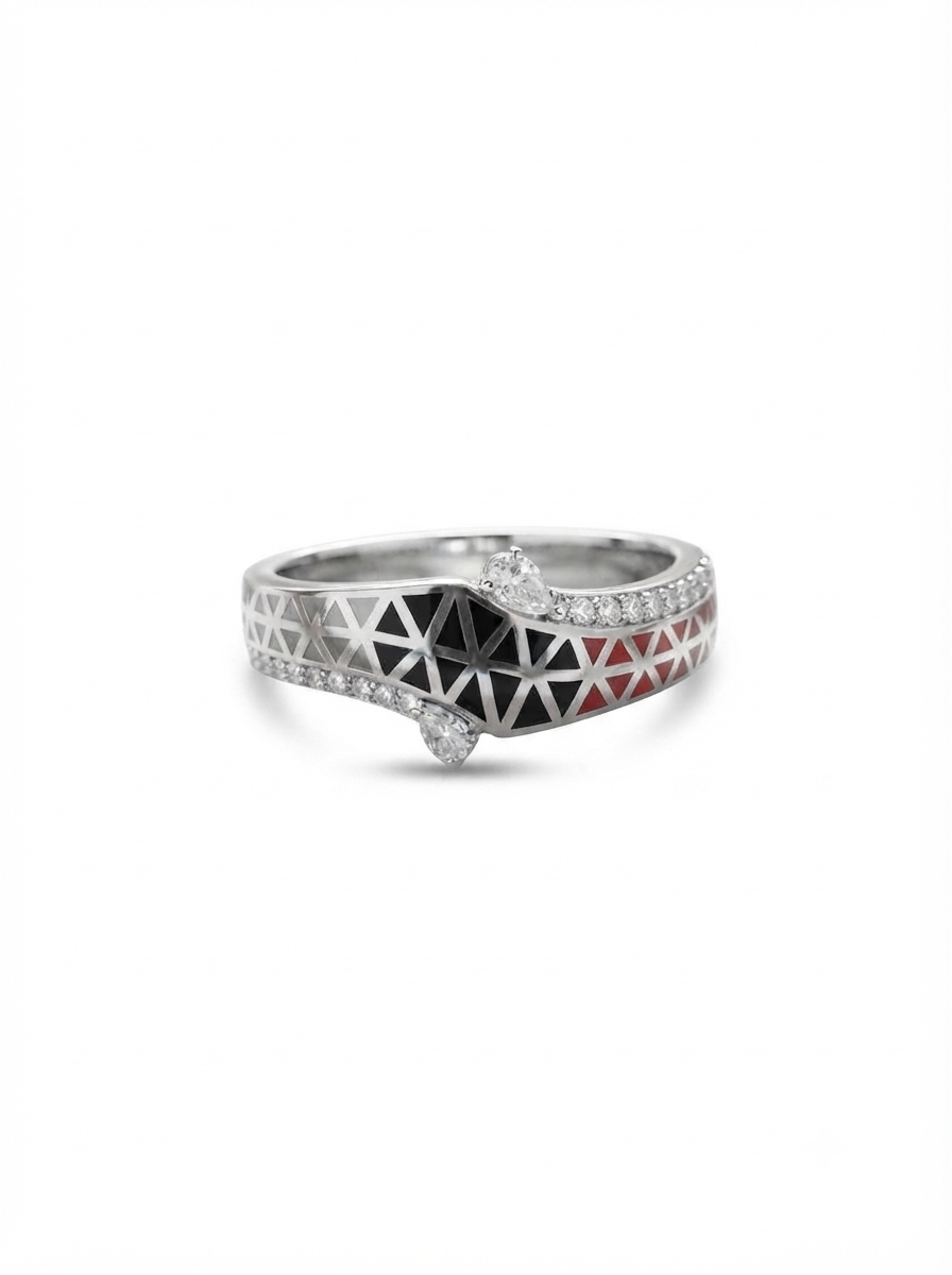 SYLVEXIA 925 Sterling Silver Red Black Geometric Ring
