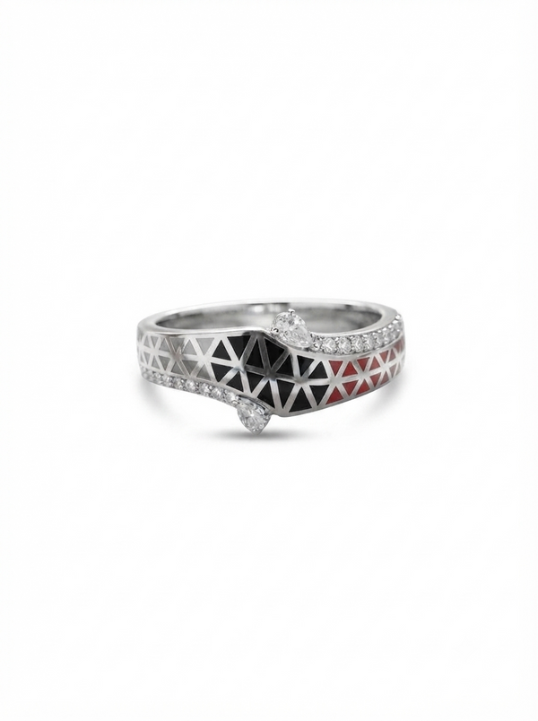SYLVEXIA 925 Sterling Silver Red Black Geometric Ring
