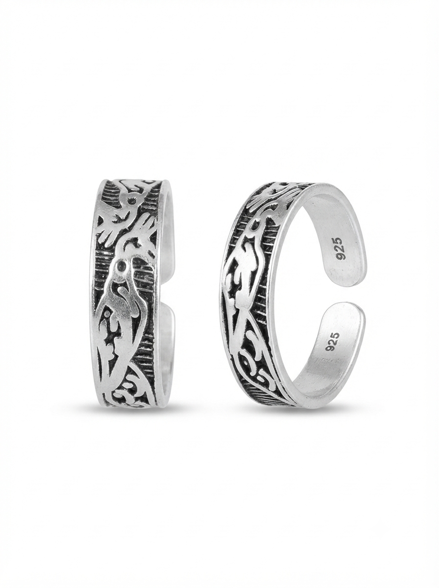 SYLVEXIA 925 Sterling Silver Oxidized Geometric Adjustable Toe Ring