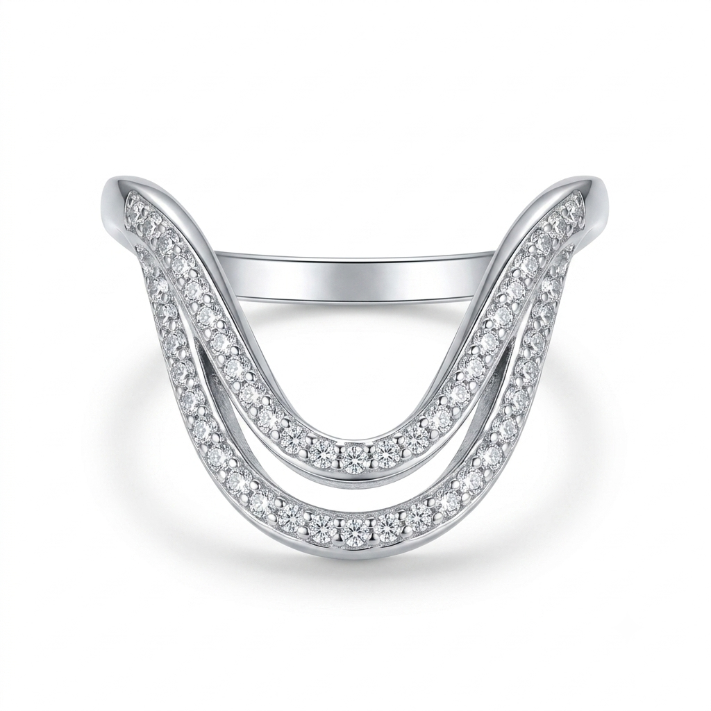 SYLVEXIA 925 Sterling Silver Double Curve CZ Open Ring for Women