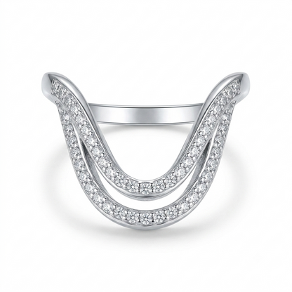 SYLVEXIA 925 Sterling Silver Double Curve CZ Open Ring for Women