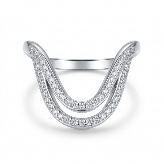 SYLVEXIA 925 Sterling Silver Double Curve CZ Open Ring for Women