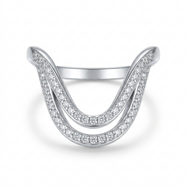 SYLVEXIA 925 Sterling Silver Double Curve CZ Open Ring for Women