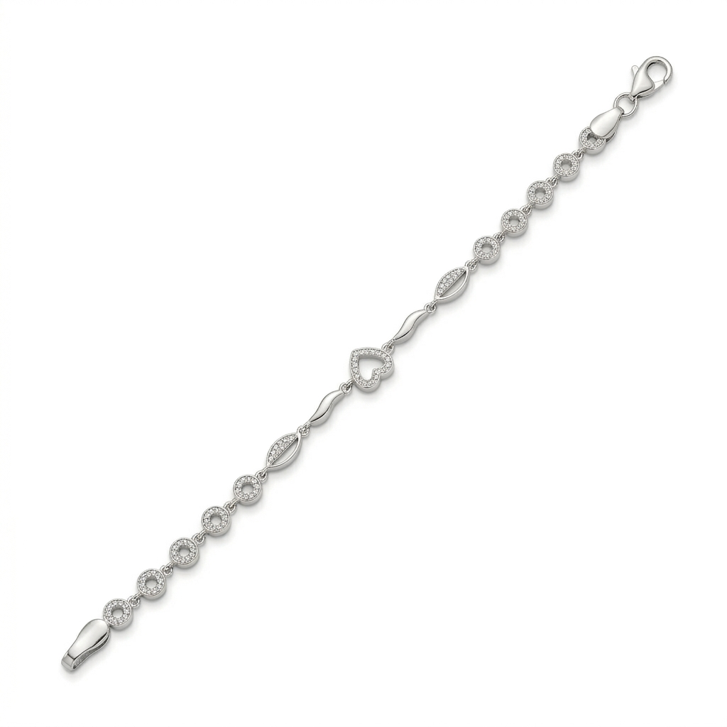 SYLVEXIA 925 Sterling Silver Heart Link Bracelet for Women