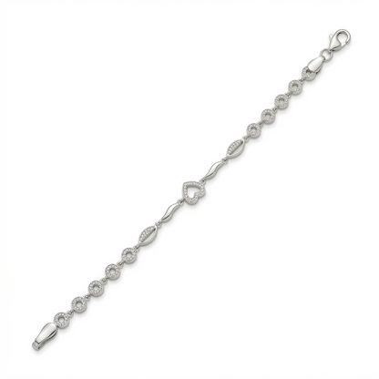 SYLVEXIA 925 Sterling Silver Heart Link Bracelet for Women