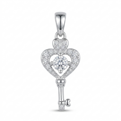 Sylvexia 925 Sterling Silver Heart Key Pendant for Women with CZ