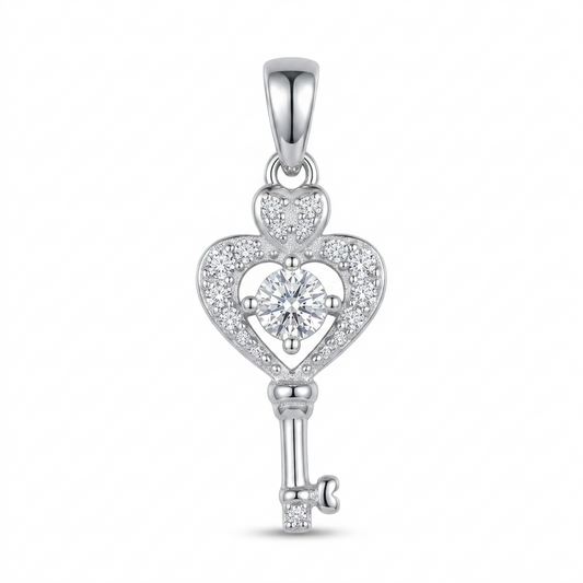 Sylvexia 925 Sterling Silver Heart Key Pendant for Women with CZ