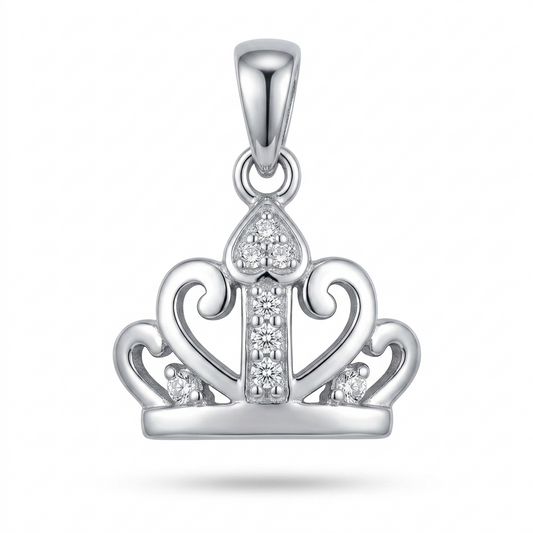 Sylvexia 925 Sterling Silver Crown Pendant for Women with Cubic Zirconia