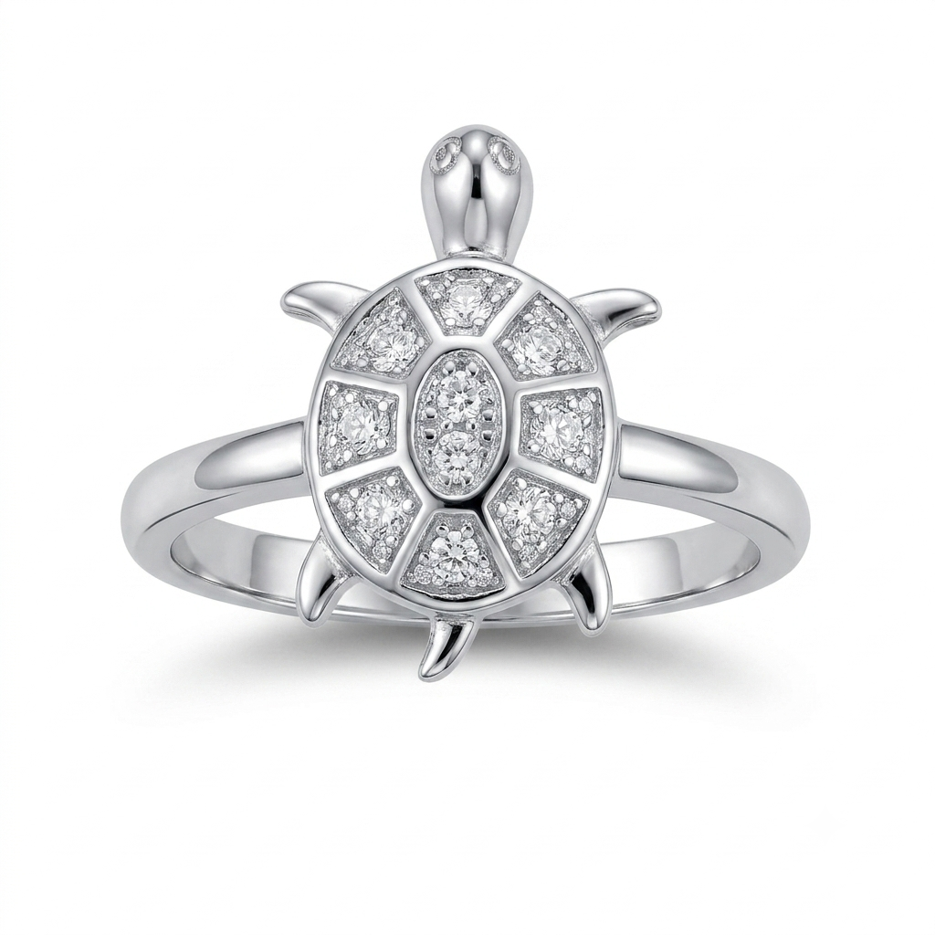 Sylvexia 925 Sterling Silver CZ Turtle Ring for Women