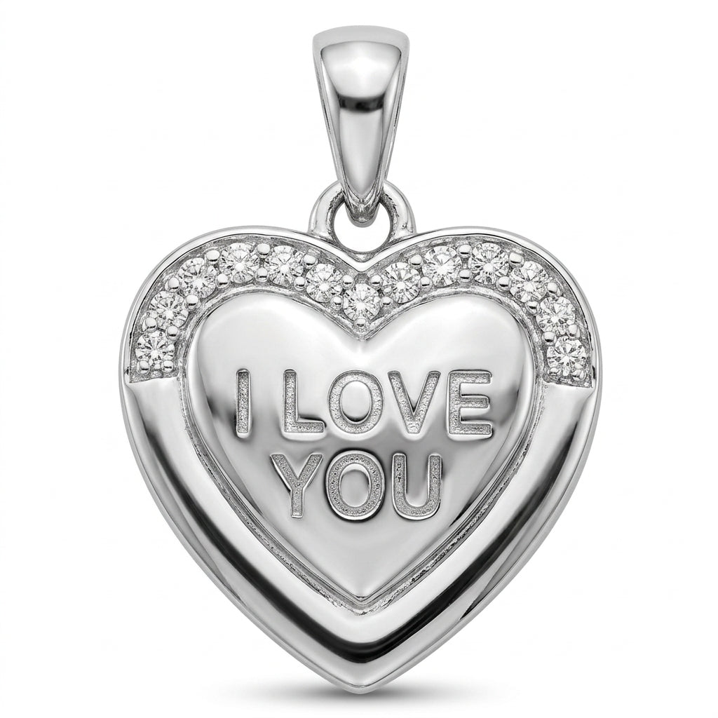 Sylvexia 925 Sterling Silver I Love You Heart Pendant for Women with Cubic Zirconia