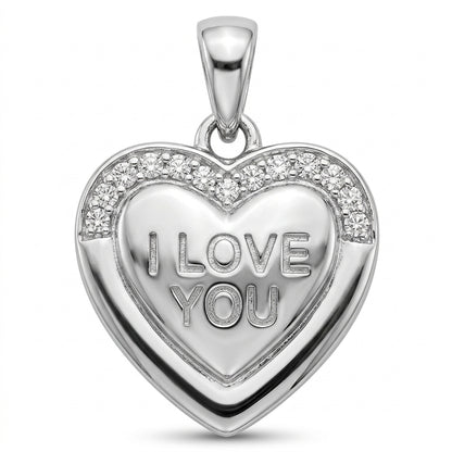 Sylvexia 925 Sterling Silver I Love You Heart Pendant for Women with Cubic Zirconia