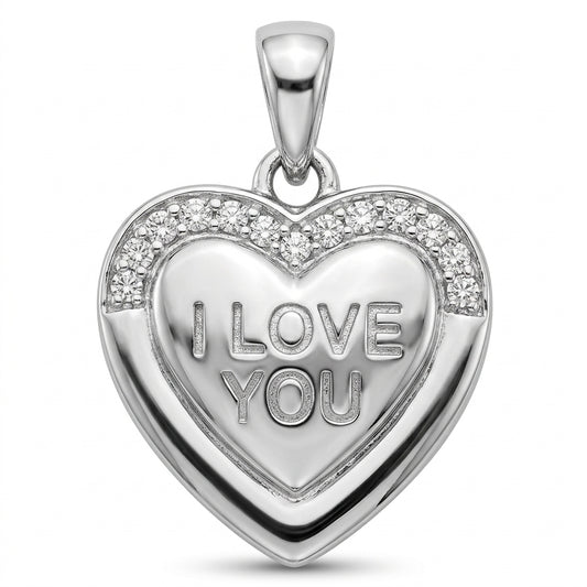 Sylvexia 925 Sterling Silver I Love You Heart Pendant for Women with Cubic Zirconia