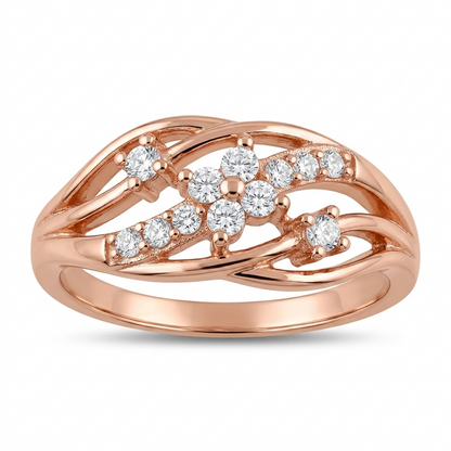 Sylvexia 925 Sterling Silver Rose Gold Floral CZ Ring for Women