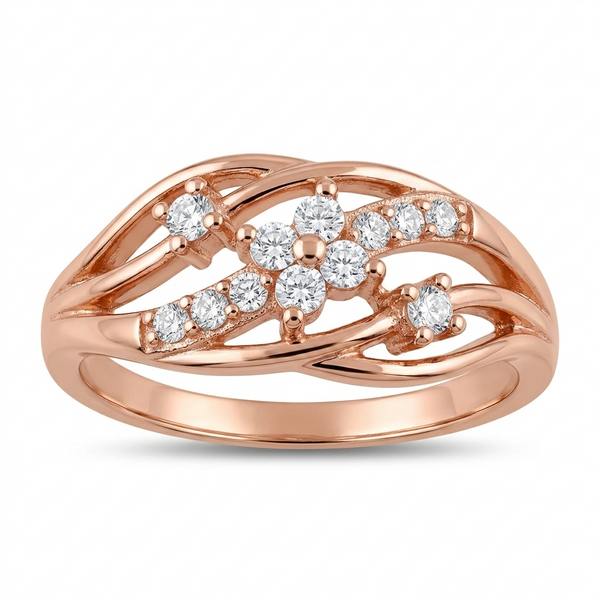 Sylvexia 925 Sterling Silver Rose Gold Floral CZ Ring for Women