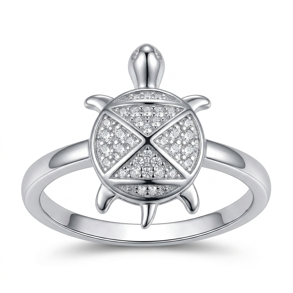 Sylvexia 925 Sterling Silver CZ Turtle Ring for Women