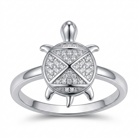 Sylvexia 925 Sterling Silver CZ Turtle Ring for Women