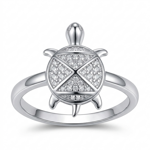 Sylvexia 925 Sterling Silver CZ Turtle Ring for Women