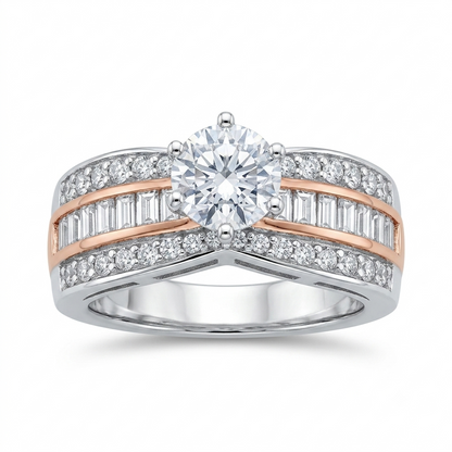 Sylvexia 925 Sterling Silver Two-Tone Round Solitaire CZ Ring for Women