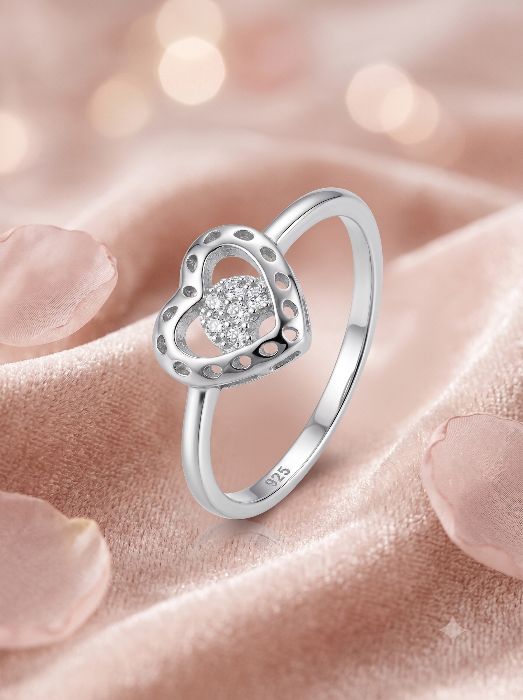 SYLVEXIA 925 Sterling Silver Heart Design Stone Ring for Women