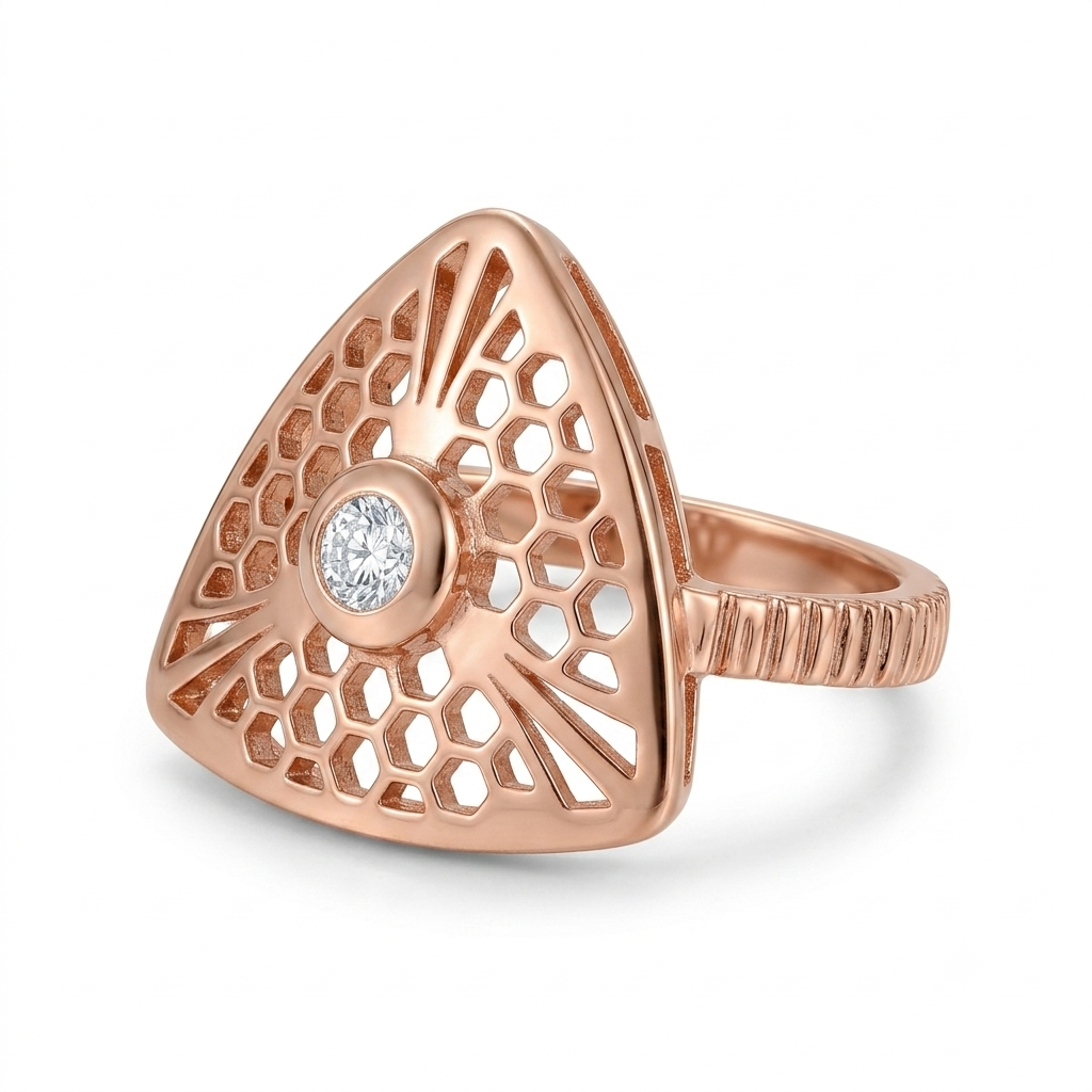 SYLVEXIA 925 Sterling Silver Rose Gold Geometric CZ Ring for Women